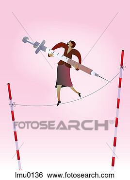 Stock Illustration - a woman balancing 
on a tight rope 
while carrying 
a syringe. fotosearch 
- search clipart, 
illustration, 
drawings and vector 
eps graphics images
