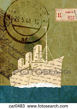 Drawing - collage with a 
cruise ship, vintage 
letters and stamps. 
fotosearch - search 
clipart, illustration, 
drawings and vector 
eps graphics images