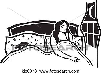 Drawing of A woman sitting up in bed and a man asleep kle0073 - Search ...