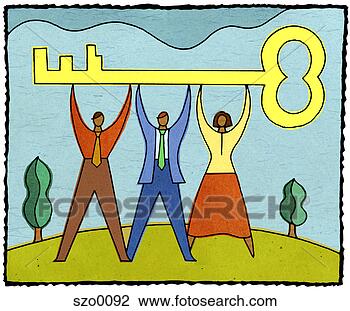 Clip Art - three people holding 
up a large key. 
fotosearch - search 
clipart, illustration, 
drawings and vector 
eps graphics images