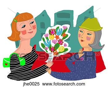 Stock Illustration - woman giving a 
senior a bouquet 
of flowers. fotosearch 
- search clipart, 
illustration, 
drawings and vector 
eps graphics images