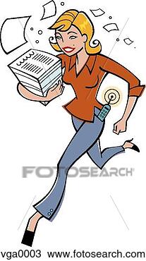 Drawing - businesswoman 
running with a 
stack of papers. 
fotosearch - search 
clipart, illustration, 
drawings and vector 
eps graphics images