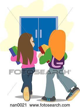 Clipart - two girls walking 
to school. fotosearch 
- search clipart, 
illustration, 
drawings and vector 
eps graphics images