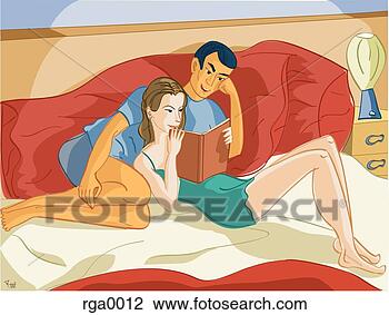Clip Art - couple reading 
in bed. fotosearch 
- search clipart, 
illustration, 
drawings and vector 
eps graphics images