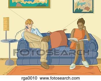 Stock Illustration - man and woman 
sitting on the 
couch. fotosearch 
- search clipart, 
illustration, 
drawings and vector 
eps graphics images