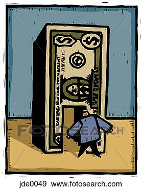 Stock Illustration - man walking through 
a dollar bill. 
fotosearch - search 
clipart, illustration, 
drawings and vector 
eps graphics images