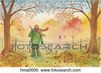 Stock Illustration - man raking leaves. 
fotosearch - search 
clipart, illustration, 
drawings and vector 
eps graphics images