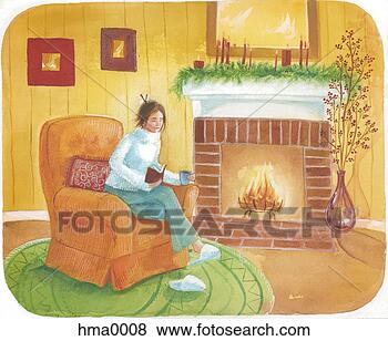 Stock Illustration - reading by the 
fireplace. fotosearch 
- search clipart, 
illustration, 
drawings and vector 
eps graphics images