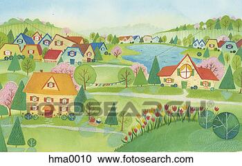 Stock Illustration - spring village. 
fotosearch - search 
clipart, illustration, 
drawings and vector 
eps graphics images