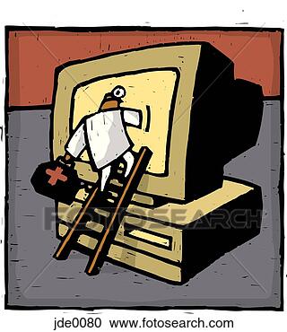 Stock Illustration - doctor climbing 
into the computer. 
fotosearch - search 
clipart, illustration, 
drawings and vector 
eps graphics images