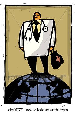 Stock Illustration - doctor standing 
on a globe. fotosearch 
- search clipart, 
illustration, 
drawings and vector 
eps graphics images