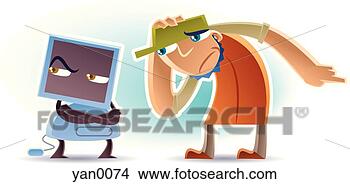 Stock Illustration - confused man and 
computer. fotosearch 
- search clipart, 
illustration, 
drawings and vector 
eps graphics images