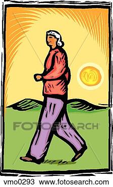 Drawing - senior woman walking. 
fotosearch - search 
clipart, illustration, 
drawings and vector 
eps graphics images
