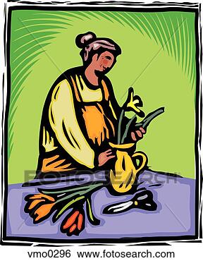 Stock Illustration - woman putting 
flowers in a vase. 
fotosearch - search 
clipart, illustration, 
drawings and vector 
eps graphics images