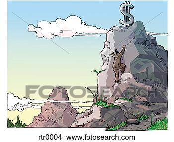Stock Illustration - guy climbing a 
mountain to reach 
the dollar sign 
at the top. fotosearch 
- search clipart, 
illustration, 
drawings and vector 
eps graphics images