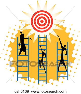 Stock Illustration - three people climbing 
up to reach a 
target. fotosearch 
- search clipart, 
illustration, 
drawings and vector 
eps graphics images