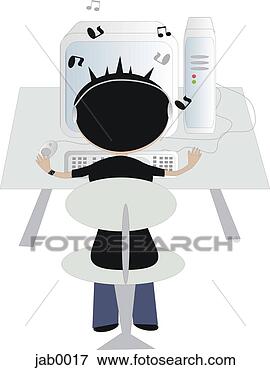Arquivos de Ilustração - adolescente,  
escutar,  música, 
 seu,  computador. 
fotosearch - busca 
de ilustrações 
clipeart e desenhos