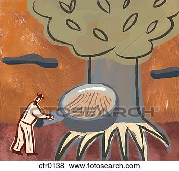 Stock Illustration - an illustration 
of a man studying 
the roots of a 
tree. fotosearch 
- search clipart, 
illustration, 
drawings and vector 
eps graphics images