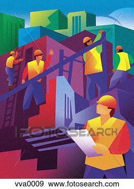 Arquivos de Ilustrações - construção,  trabalhadores, 
 trabalhando, 
 alto,  levantar, 
 edifícios. fotosearch 
- busca de ilustrações 
clipeart e desenhos