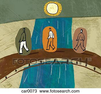 Drawing - three men crossing 
a bridge over 
a river. fotosearch 
- search clipart, 
illustration, 
drawings and vector 
eps graphics images