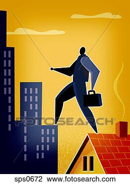 Clip Art - a man walking 
from the roof 
of a house to 
a high rise building. 
fotosearch - search 
clipart, illustration, 
drawings and vector 
eps graphics images