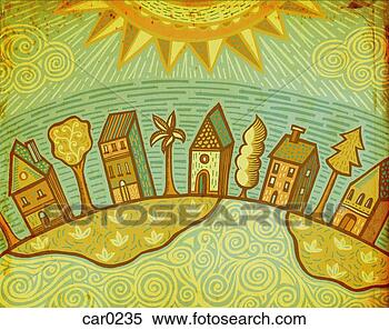 Stock Illustration - a row of houses 
with trees in 
between. fotosearch 
- search clipart, 
illustration, 
drawings and vector 
eps graphics images