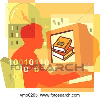 Stock Illustration - man on computer, 
e-learning. fotosearch 
- search clipart, 
illustration, 
drawings and vector 
eps graphics images