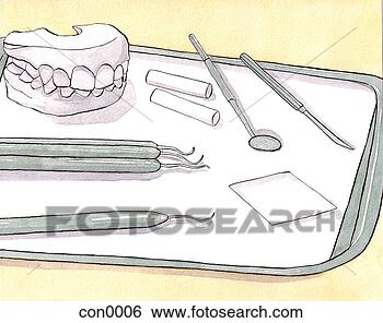 图解或向量图 - 仍然, 生活, 牙医, 工具 con0006