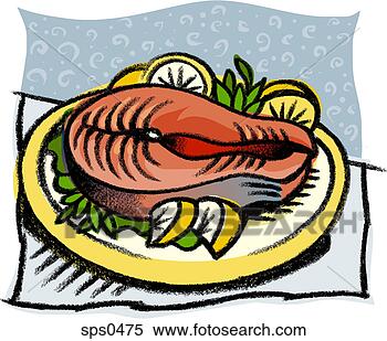 Stock Illustration - a plate of salmon 
steak. fotosearch 
- search clipart, 
illustration, 
drawings and vector 
eps graphics images