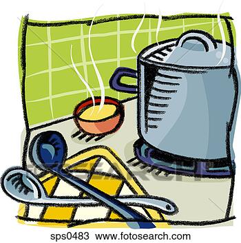 Drawing - a pot and bowl 
of hot soup. fotosearch 
- search clipart, 
illustration, 
drawings and vector 
eps graphics images