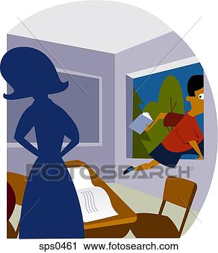 Clipart - a boy escaping 
a classroom through 
the window. fotosearch 
- search clipart, 
illustration, 
drawings and vector 
eps graphics images