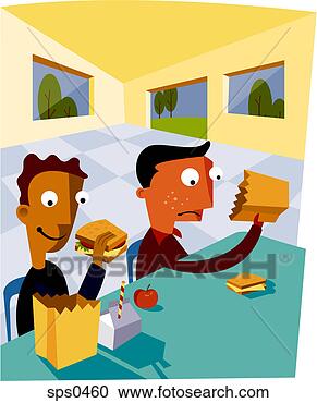 Stock Illustration - two boys eating 
out of their lunch 
bags. fotosearch 
- search clipart, 
illustration, 
drawings and vector 
eps graphics images