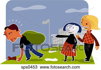 Drawing - two girls laughing 
at a boy doing 
garbage duty. 
fotosearch - search 
clipart, illustration, 
drawings and vector 
eps graphics images