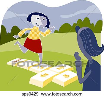 Stock Illustration - a young girl playing 
hopscotch. fotosearch 
- search clipart, 
illustration, 
drawings and vector 
eps graphics images
