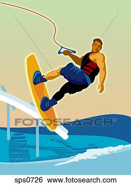Stock Illustration - a man wakesurfing. 
fotosearch - search 
clipart, illustration, 
drawings and vector 
eps graphics images