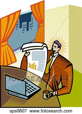 Stock Illustration - a businessman 
reading the paper 
at his desk. fotosearch 
- search clipart, 
illustration, 
drawings and vector 
eps graphics images