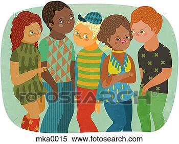 Banco de Imagem - grupo,  jovem,   multi-racial,   men,  mulheres.  fotosearch - busca  de fotos, imagens  e clipart