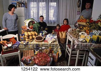 Stock Photo - the resim family 
with one week's 
supply of food, 
 sarajevo,  bosnia 
&. fotosearch 
- search stock 
photos, pictures, 
images, and photo 
clipart