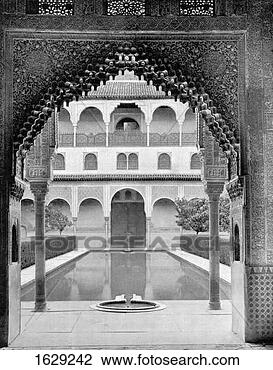 Stock Photo - court of the myrtles, 
alhambra, spain, 
1893 artist: john 
l stoddard. fotosearch 
- search stock 
photos, pictures, 
images, and photo 
clipart