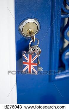 Stock Photo - british flag key 
chain on keys 
in door. fotosearch 
- search stock 
photos, pictures, 
images, and photo 
clipart