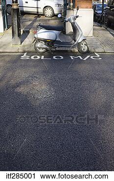 Stock Photography - scooter parked 
on street. fotosearch 
- search stock 
photos, pictures, 
images, and photo 
clipart