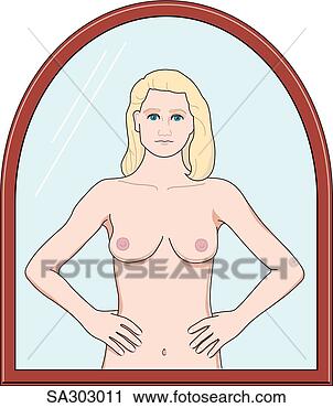 Clipart - woman looking 
in mirror doing 
a breast self-examination. 
fotosearch - search 
clipart, illustration, 
drawings and vector 
eps graphics images
