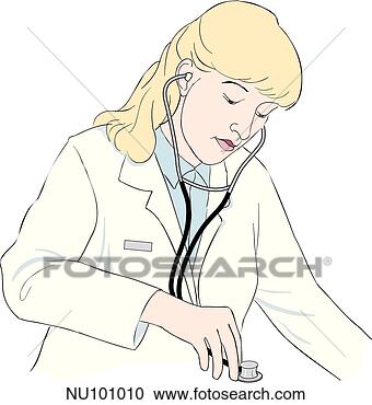 Stock Illustration - examiner shown 
from waist up 
holding stethoscope 
in place,  diaphragm. 
fotosearch - search 
clipart, illustration, 
drawings and vector 
eps graphics images