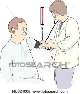 Stock Illustration - health care professional 
measuring blood 
pressure of male 
patient in. fotosearch 
- search clipart, 
illustration, 
drawings and vector 
eps graphics images