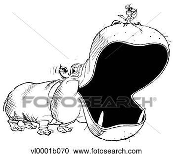 Clipart - yawning hippo 
with bird on its 
nose. fotosearch 
- search clipart, 
illustration, 
drawings and vector 
eps graphics images