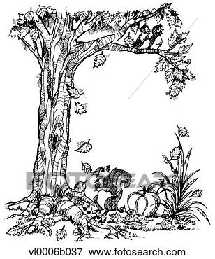 Clip Art - squirrel and birds 
with autumn tree 
and leaves. fotosearch 
- search clipart, 
illustration, 
drawings and vector 
eps graphics images