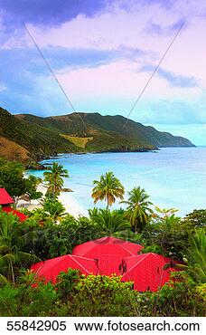 Stock Image - aerial view of 
red roofs, trees, 
and seascape in 
caribbean. fotosearch 
- search stock 
photos, pictures, 
images, and photo 
clipart