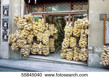 Stock Photography - bags of sponges 
for sale, plaka, 
athens, greece. 
fotosearch - search 
stock photos, 
pictures, images, 
and photo clipart