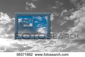 Banco de Imagem - computador,  monitor, 
 nuvens,  fundo. 
fotosearch - busca 
de fotos, imagens 
e clipart