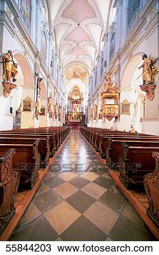Banco de Imagem - interiores,  igreja, 
 são,  peter, 
 munich,  alemanha. 
fotosearch - busca 
de fotos, imagens 
e clipart